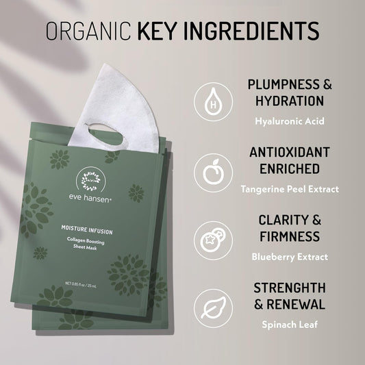 Eve Hansen Sheet Masks Set | Collagen And Hydrating Face Mask Sheet With Hyaluronic Acid, Red Wine Extract | 10X