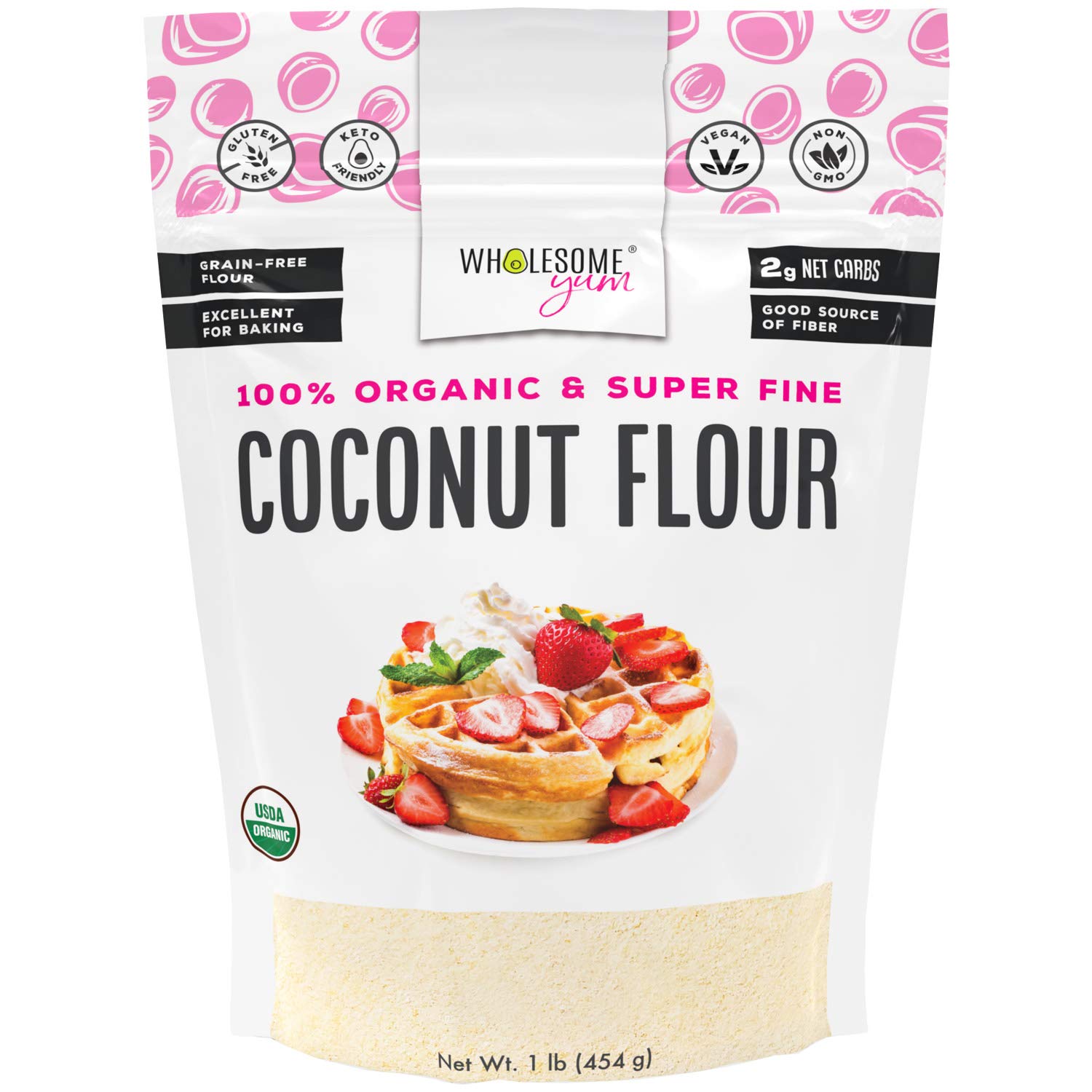 Wholesome Yum Premium Organic Coconut Flour For Baking & More (16 Oz / 1 Lb) - Low Carb, Gluten Free, Non Gmo, Keto Friendly Flour Substitute