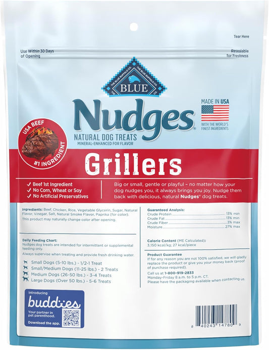Blue Buffalo Nudges Grillers Natural Dog Treats, Steak, 10Oz Bag