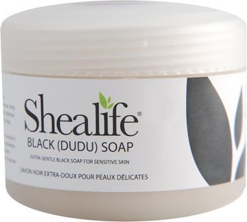 100g Jar of African Black Soap, traditionally made using Unrefined Shea Butter, Cocoa Pod Ash, & Virgin Coconut Oil. Contains No SLS, Detergents & Parabens. Ideal for very Sensitive Skin types, supplied direct by Shea Life Skincare. 100g Jar