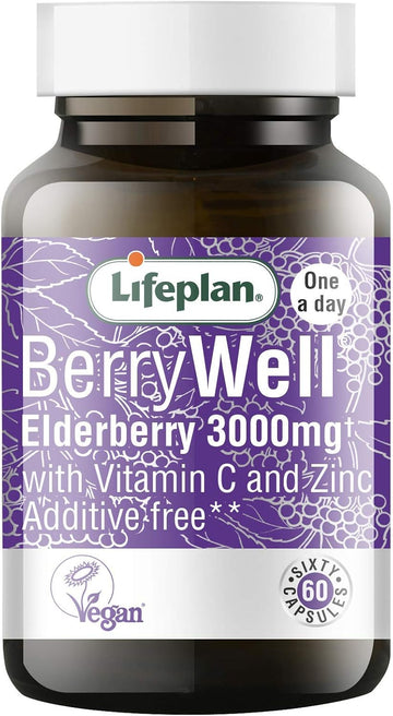Lifeplan Berrywell Elderberry 3000Mg Supplement With Sambucus, Vitamin C + Zinc (60 Capsules) — 60-Day Supply