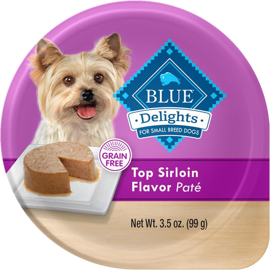 Blue Buffalo Delights Natural Adult Small Breed Wet Dog Food Cups, Pate Style, Top Sirloin Flavor In Savory Juice 3.5-Oz (Pack Of 12)