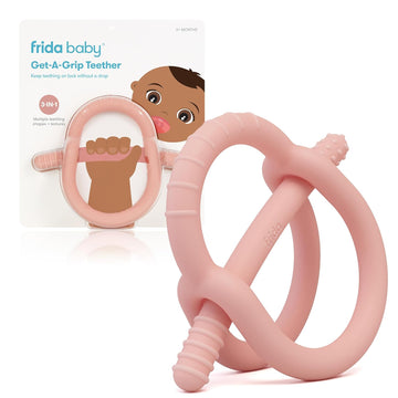 Frida Baby Get-A-Grip Babyteether For Teething Relief | 100% Food-Grade Silicone Teething Toys For Baby 0-6, 12, 18 Months Infant, Bpa-Free, Pvc-Free | Pink