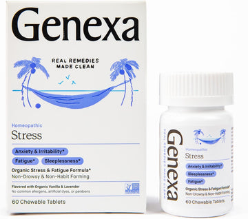 Genexa Stress For Adults | Anxiety Relief & Fatigue Remedy | Soothing Natural Vanilla & Lavender Flavor | Gluten Free & Non-Gmo | Homeopathic Remedy Made Clean | 60 Chewable Tablets