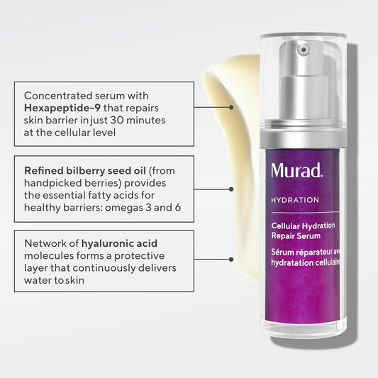 Murad Cellular Hydration Barrier Repair Serum - Hydrating Face Serum Repairs Lipid-Depleted Skin Barrier- Hexapeptide-9, Bilberry, And Hyaluronic Acid Delivers Stronger Healthier Skin