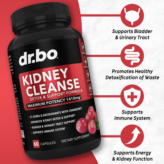 Kidney Cleanse Detox Support Supplement - Natural Cranberry, Juniper Berries, Buchu & Uva Ursi Extract to Support Kidneys, Bladder & Urinary Tract Health Supplements - Herbal Renal Blend Formula Pills