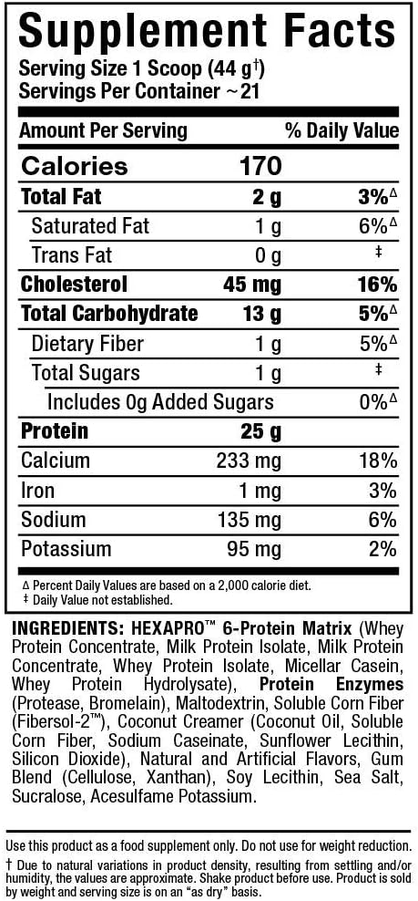 ALLMAX HEXAPRO, French Vanilla - 2 lb - 25 Grams of Protein Per Serving - 8-Hour Sustained Release - Zero Sugar - 21 Servings : Health & Household