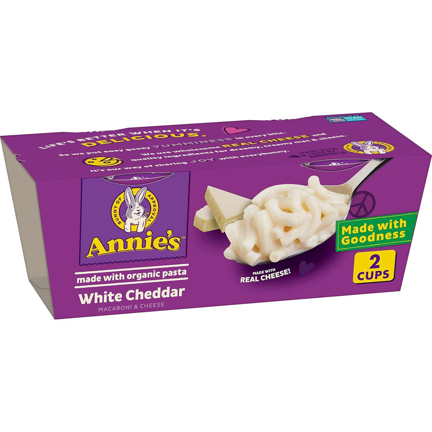 Annie'S Macaroni And Cheese, White Cheddar And Organic Pasta, Microwavable Cups, 2 Ct, 4.02 Oz