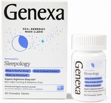 Genexa Sleepology For Adults | Melatonin Free Sleep Calm Aid |Soothing Natural Vanilla & Lavender Flavor | Certified Organic & Non-Gmo | Homeopathic Remedy Made Clean | 60 Chewable Tablets