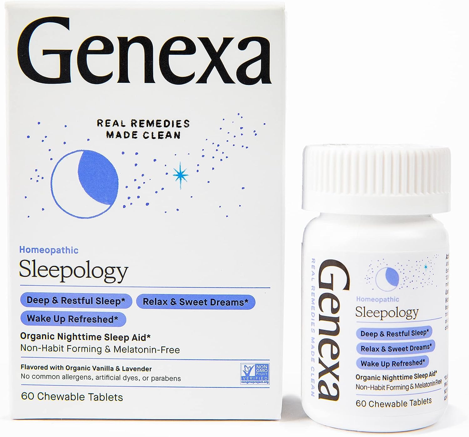 Genexa Sleepology? Nighttime Sleep Aid - 60 Tablets - Nighttime Sleep Aid to Help You Fall Asleep, Wake Up Refreshed, Certified Organic & Non-GMO, Physician Formulated, Homeopathic