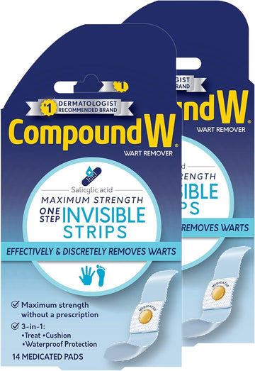 Compound W Maximum Strength One Step Invisible Wart Remover Strips, 14 Ct, 2 Pack