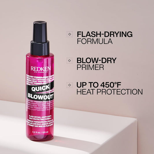 Redken Quick Blowout Heat Protection Spray | Blow Dry Primer To Reduce Styling Time | Smooths & Adds Shine | Lightweight Blowdry Heat Protectant Spray For Hair | For All Hair Types