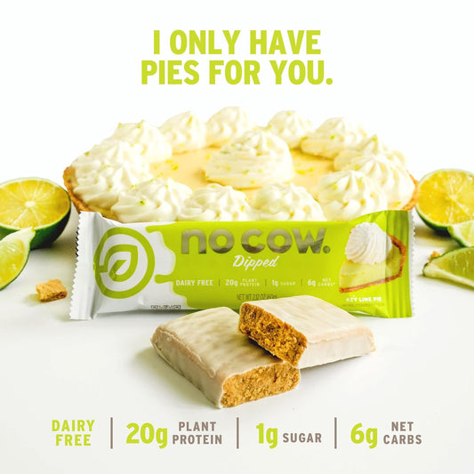 No Cow High Protein Bars, Dipped Key Lime Pie - Healthy Snacks, 20G Vegan Protein, High Fiber, Low Sugar, Keto Friendly, Dairy & Gluten Free (12 Count)