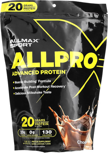 Allmax Sport Allpro Advanced Protein, Chocolate - 1.5 Lb - 20 Grams Of Protein Per Scoop - Low Fat & Zero Added Sugar - Approx. 19 Servings