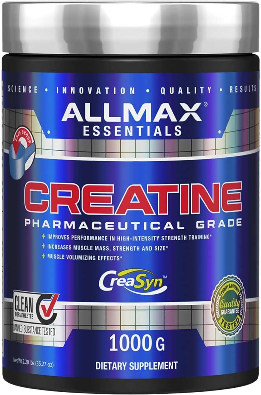 Allmax Essentials Creatine - 1000 G Powder - Improves Performance & Training Intensity - Vegan & Gluten Free - 200 Servings