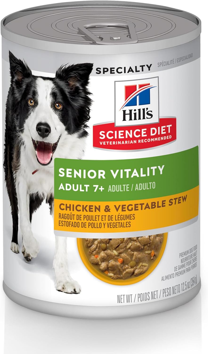 Hill's Science Diet Senior Vitality, Senior Adult 7+, Senior Premium Nutrition, Wet Dog Food, Chicken & Vegetables Stew, 12.5 oz Can, Case of 13