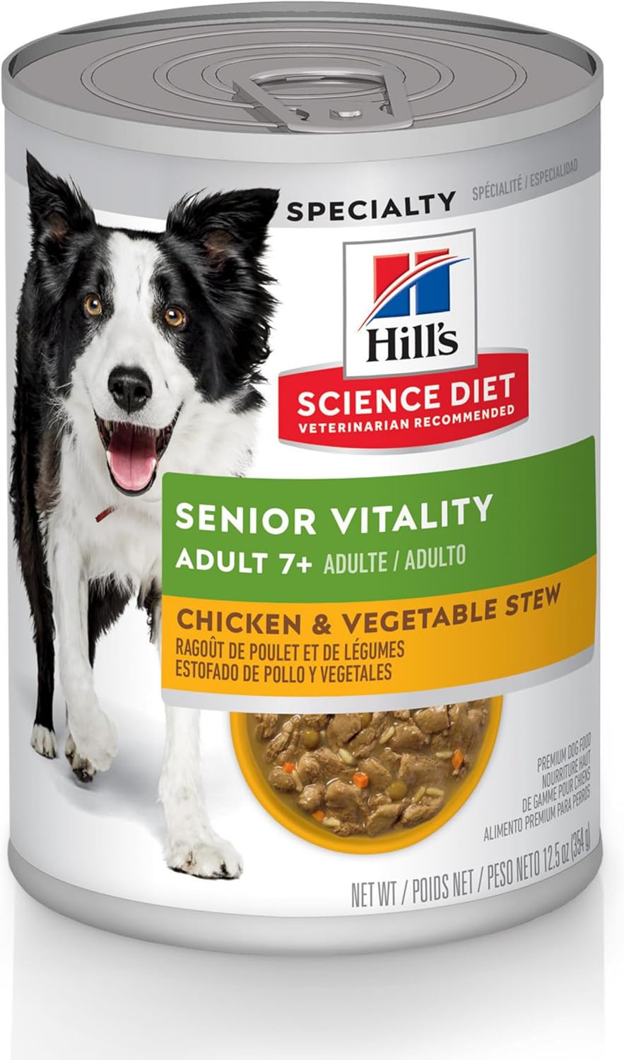 Hill'S Science Diet Senior Vitality, Senior Adult 7+, Senior Premium Nutrition, Wet Dog Food, Chicken & Vegetables Stew, 12.5 Oz Can, Case Of 12
