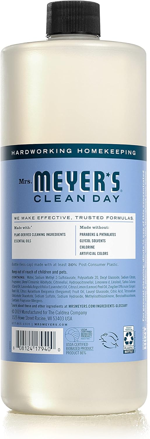 Mrs. Meyer'S Clean Day Multi-Surface Cleaner Concentrate, Use To Clean Floors, Tile, Counters, Bluebell, 32 Fl. Oz