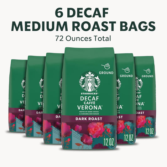 Starbucks Decaf Caffé Verona Dark Roast Ground Coffee, 12 Ounce (Pack of 6)