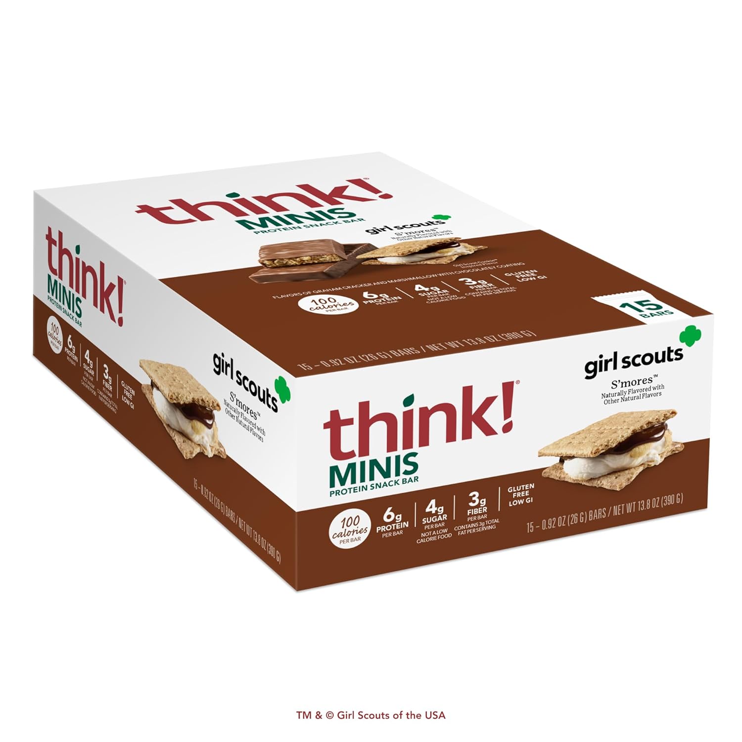 Think! Minis Protein Snack Bars, Gluten Free, Girl Scouts S'Mores, 15 Count