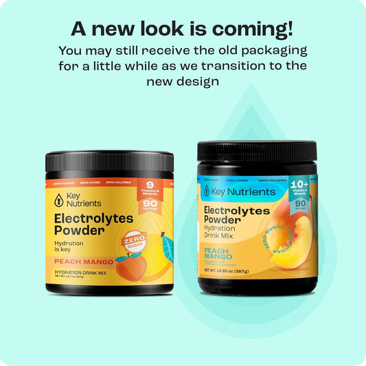 Key Nutrients Multivitamin Electrolytes Powder No Sugar - Tropical Peach Mango Electrolyte Powder - Endurance & Energy Supplement - Hydration Powder - No Calories - 90 Servings - Made In Usa