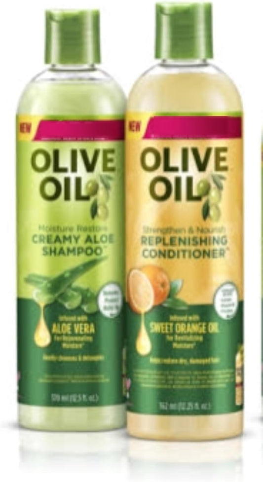 Qrs Olive Oil Moisture Restore Creamy Aloe Shampoo 370Ml With Strength & Nourish Replenishing Conditioner 362Ml
