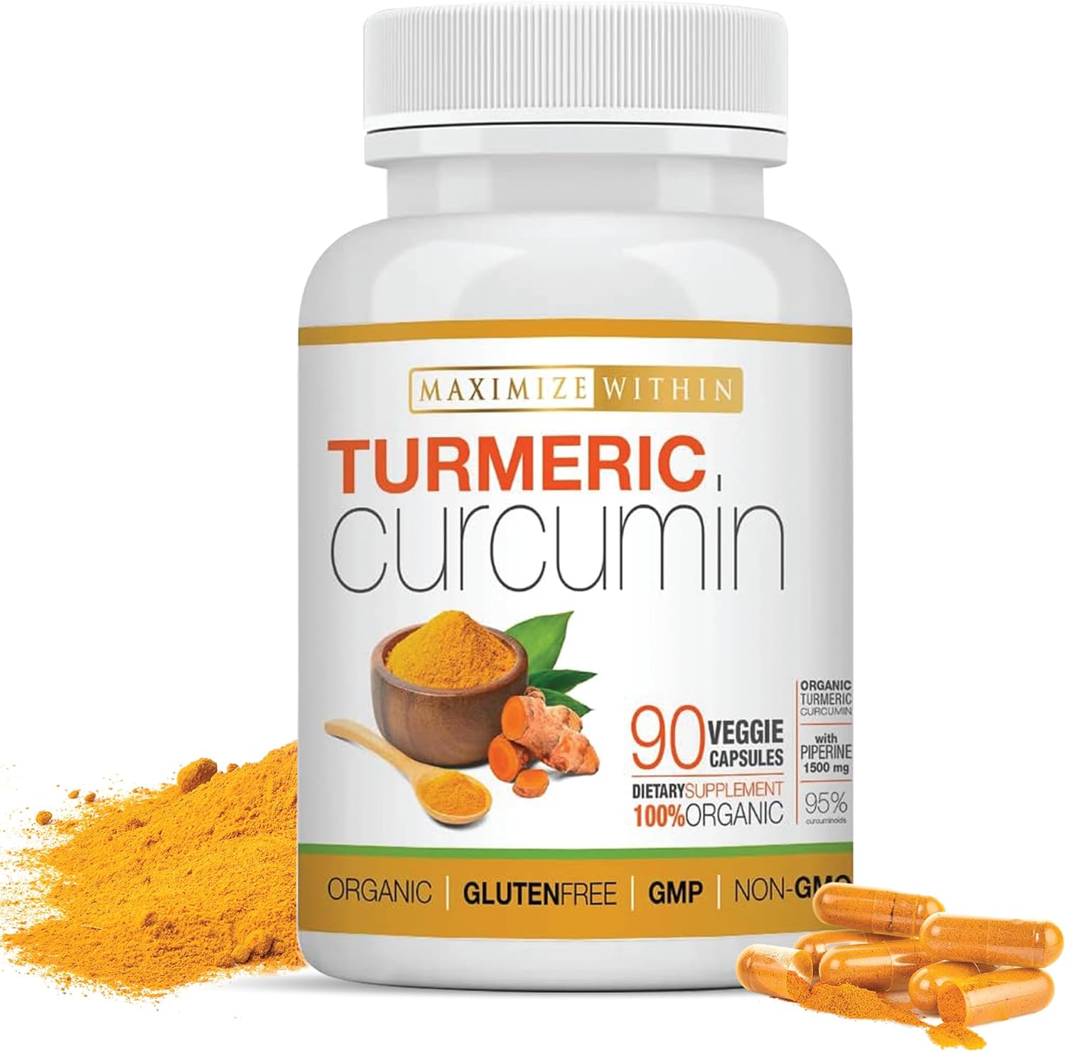 Maximize Within Turmeric Curcumin With Piperine 1500Mg, 90 Count : Health & Household