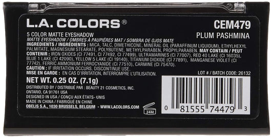 L.A. Colors 5 Color Matte Eyeshadow Palette, Blue Denim Cem474