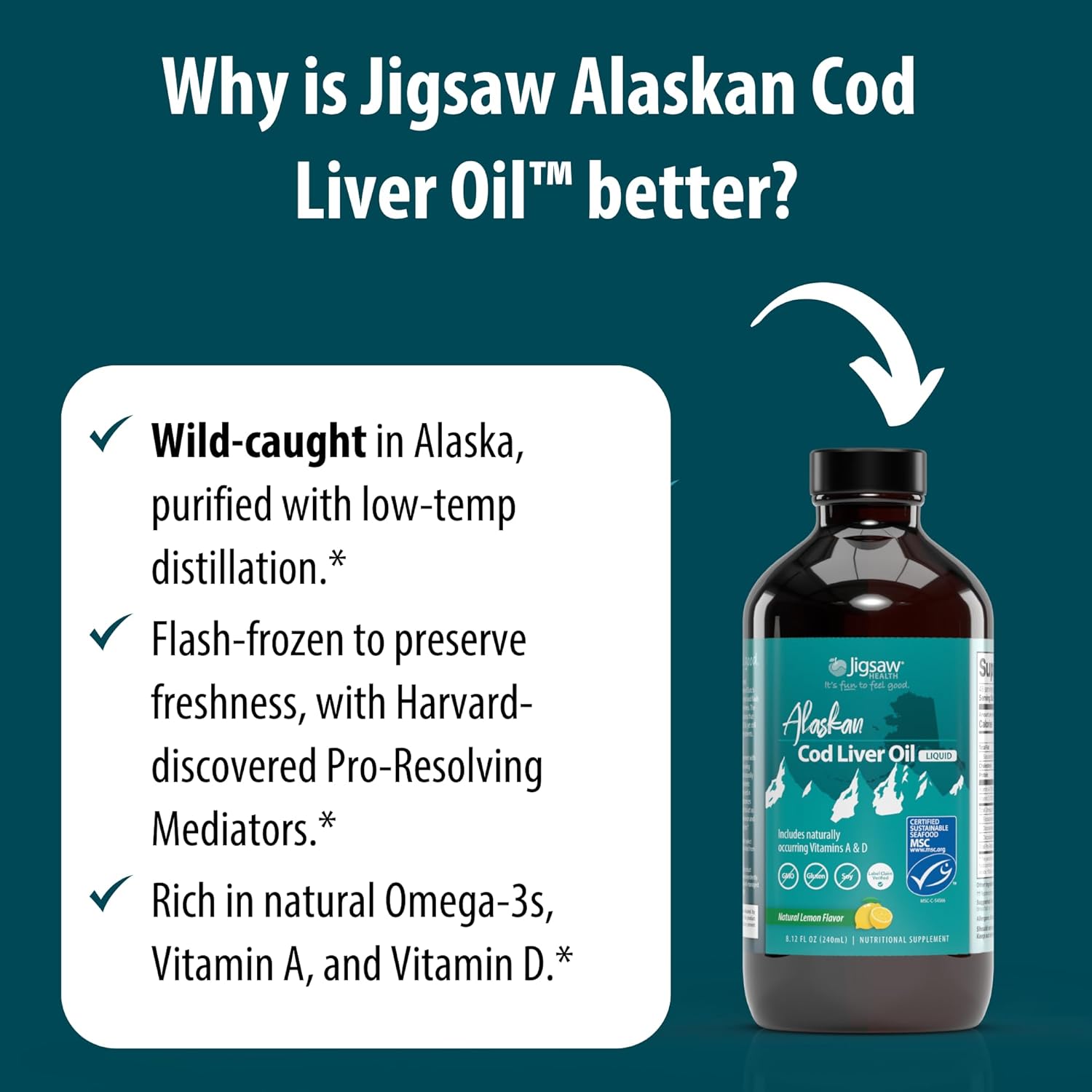 Jigsaw Health Alaskan Cod Liver Oil Liquid, 48 Servings : Health & Household