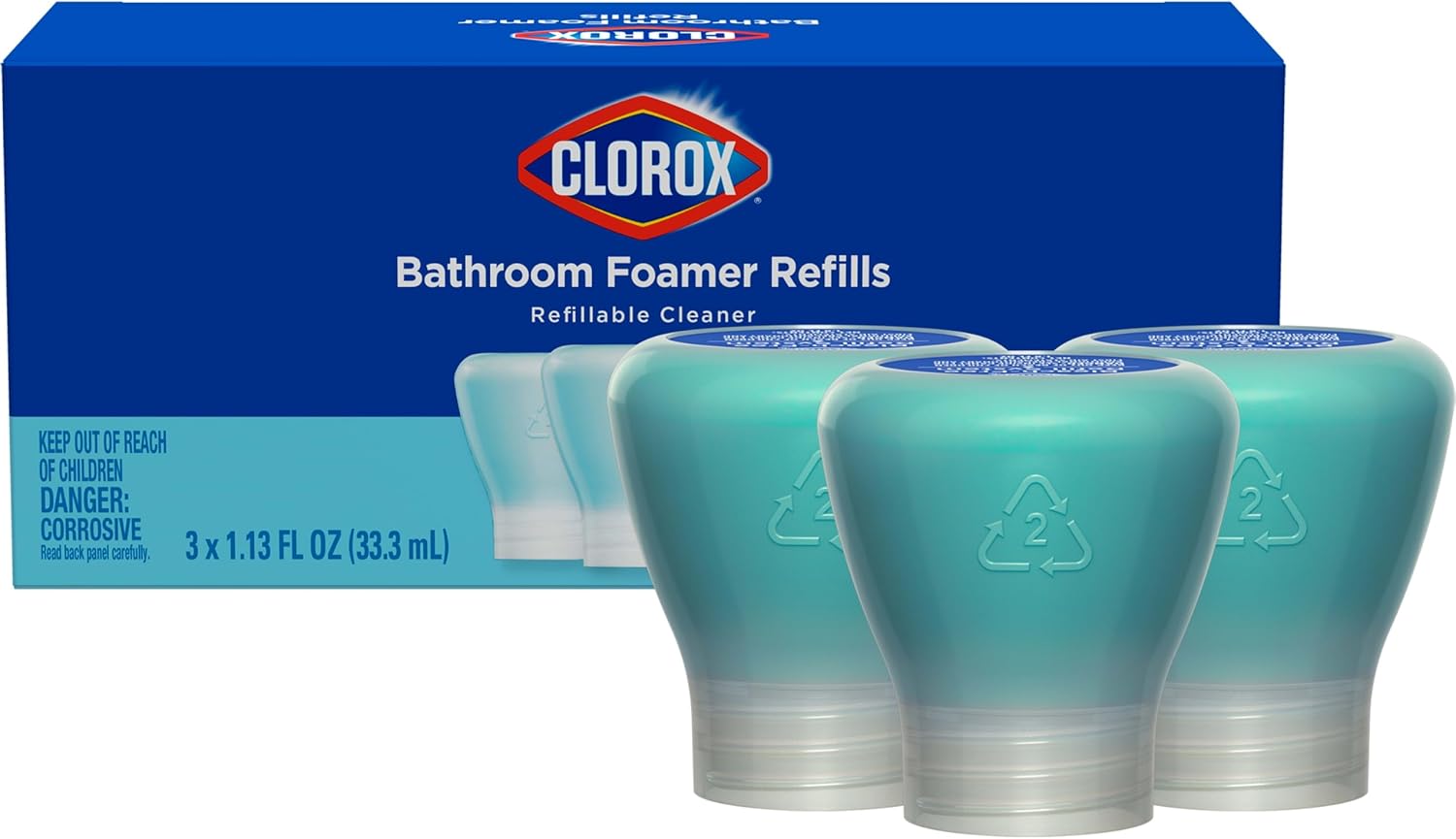 Clorox Bleach-Free Bathroom Foamer Refill Pods, Household Essentials, Rain Clean, 3 Spray Refills