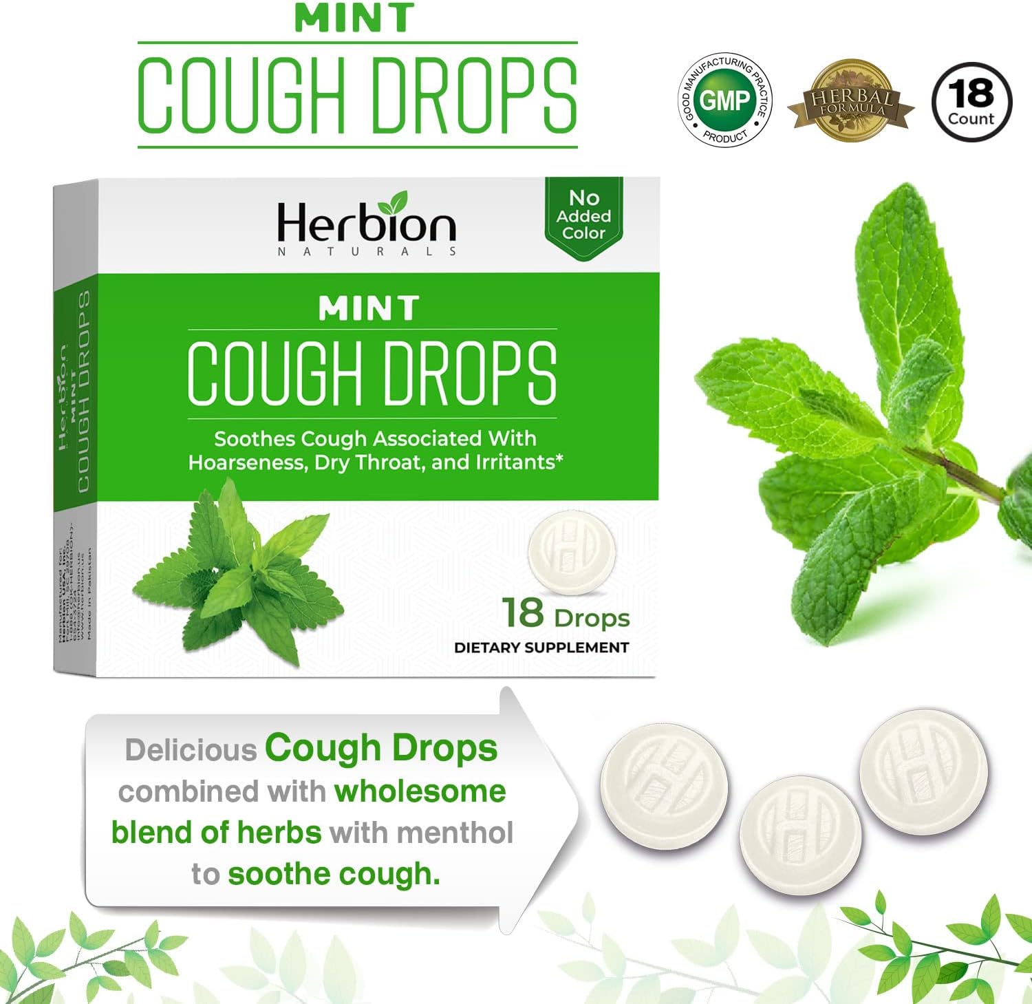 Herbion Naturals Cough Drops with Natural Mint Flavor, 18 Ct - Soothes Sore Throat & Dry Mouth - for Adults, Children 6 Years and Above (Pack of 6, 108 Lozenges) : Health & Household