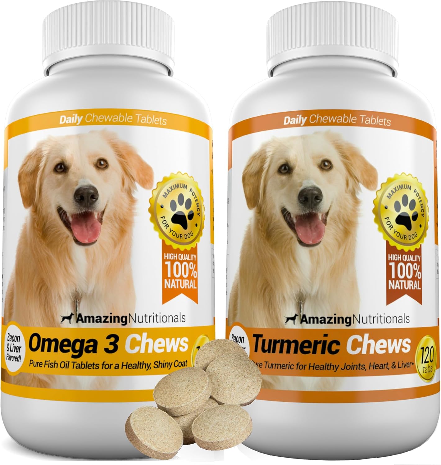 Amazing Turmeric For Dogs And Omega 3 Fish Oil For Dogs Bundle