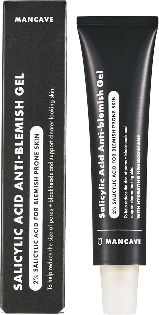 Mancave Salicylic Acid Anti-Blemish Gel 40Ml, Blackhead Remover, Gentle Exfoliation, Vegan-Friendly, Suitable For All Skin Types, Post-Consumer Recycled Packaging, Effective Skin Care