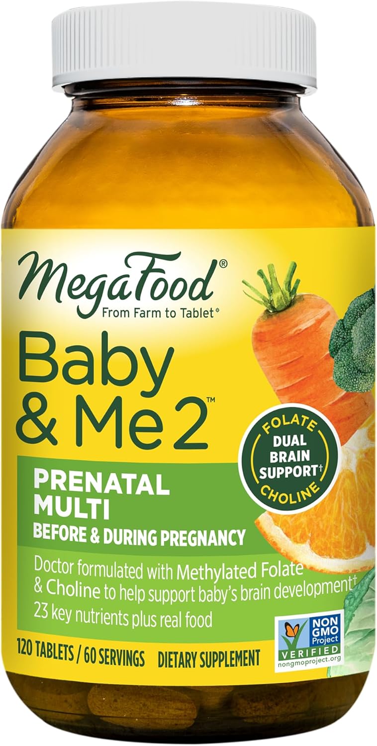 Megafood Baby & Me 2 Prenatal Vitamin And Minerals - Vitamins For Women - With Folate (Folic Acid Natural Form), Choline, Iron, Iodine, And Vitamin C, Vitamin D And More - 120 Tabs (60 Servings)