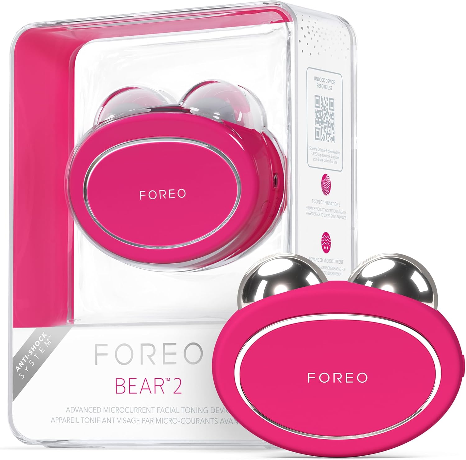 Foreo Bear 2 Advanced Lifting & Toning Microcurrent Facial Device, Anti Aging Face Sculpting Tool, Instant Face Lift, Firm & Contour, Non-Invasive Skin Care Tools, Fuchsia