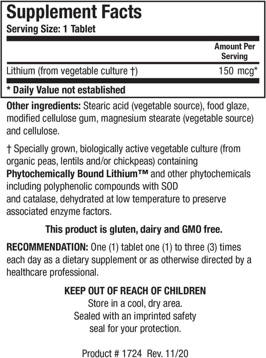 Biotics Research Li Zyme Forte Plant-Sourced, Phytochemically Bound Lithium. Supports Brain Function. Memory And Mood Support.100 Tablets