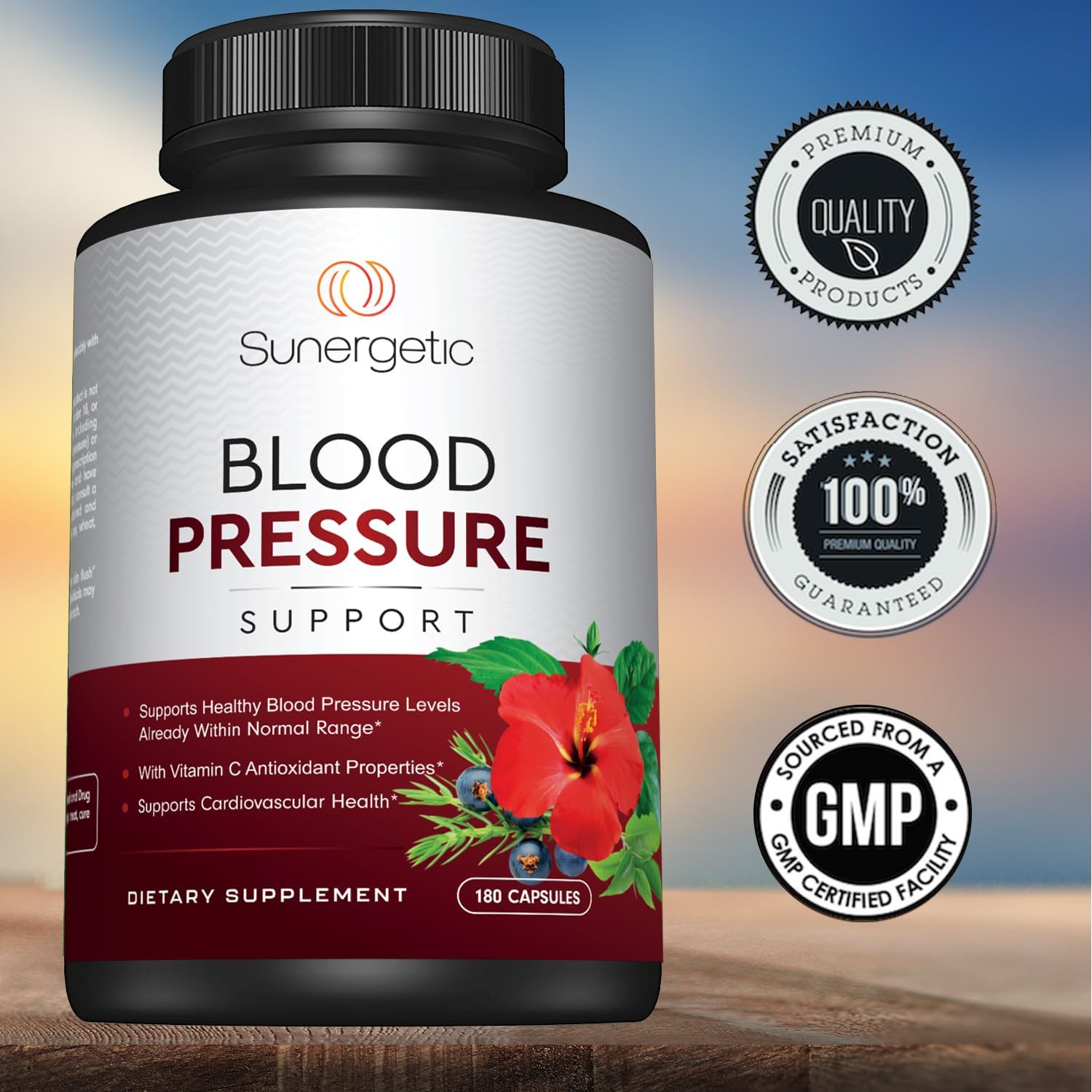 Premium Blood Pressure Support Supplement For Cardiovascular & Heart Health With Garlic, Hawthorn & Hibiscus (180 Capsules)