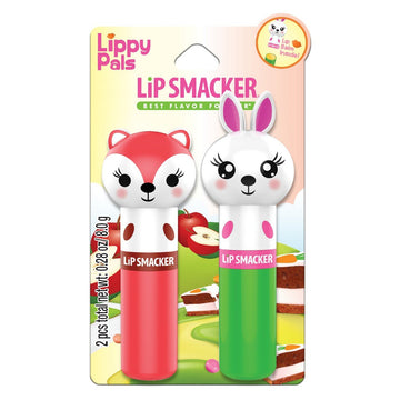 Lip Smacker Lippy Pals Fox & Bunny Rabbit, Flavored Moisturizing & Smoothing Soft Shine Lip Balm, Hydrating & Protecting Fun Tasty Flavors, Cruelty-Free & Vegan - Apple, Hoppy Carrot Cake
