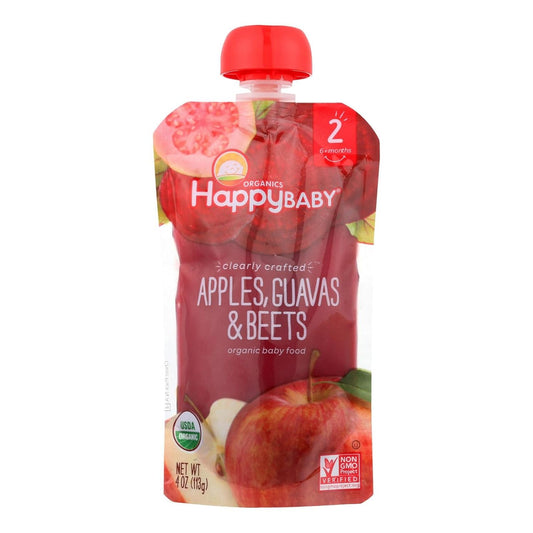 Happy Baby, Clearly Crafted Stage 2 Organic Baby Food, Apple Guava And Beet, 4 Oz, Clear Pouches Let You See Every Delicious Bite, Stage 2 Baby Food Pouches Are Great For 6 Months And Up