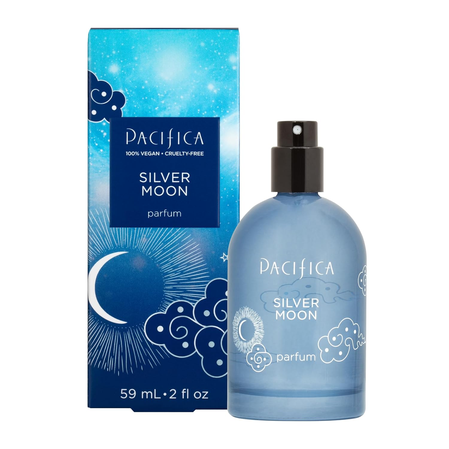 Pacifica Beauty, Silver Moon Spray Perfume, Natural & Essential Oils, Creamy Vanilla, Almond, Woody Santal, Eau De Toilette, 2 OZ