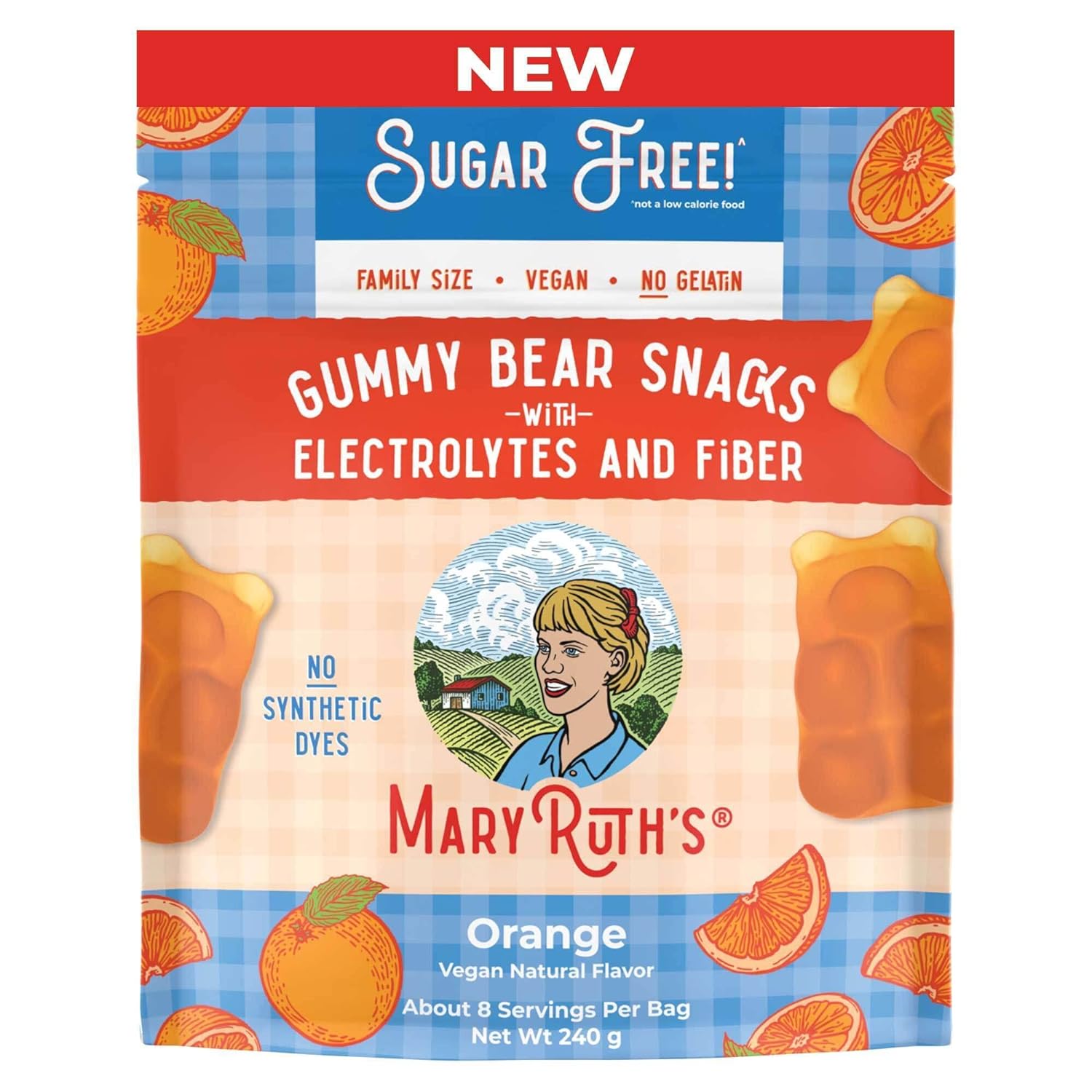 MaryRuth Organics Sugar Free Gummy Bears Snacks | Delicious Gummy Candy Made with Organic Ingredients | Orange | Vegan | Gluten Free | Non-GMO | Family Size | 240g