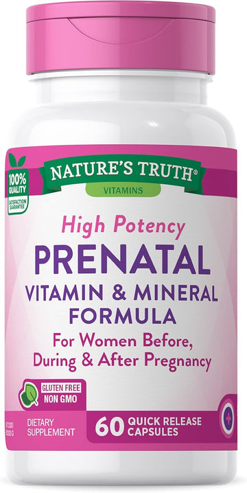 Prenatal Vitamins With Folic Acid | 60 Capsules | Non-Gmo & Gluten Free Supplement | By Nature'S Truth