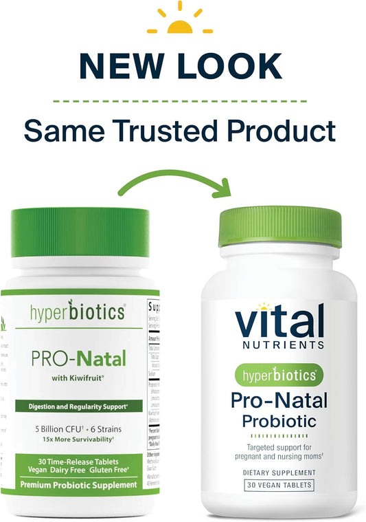 Hyperbiotics Vital Nutrients Pro-Natal Prenatal Probiotics For Women | Support For Occasional Nausea, Bloating, And Gas | Vegan Pregnancy Probiotic For Women | Gluten, Dairy, Soy Free | 30 Tablets