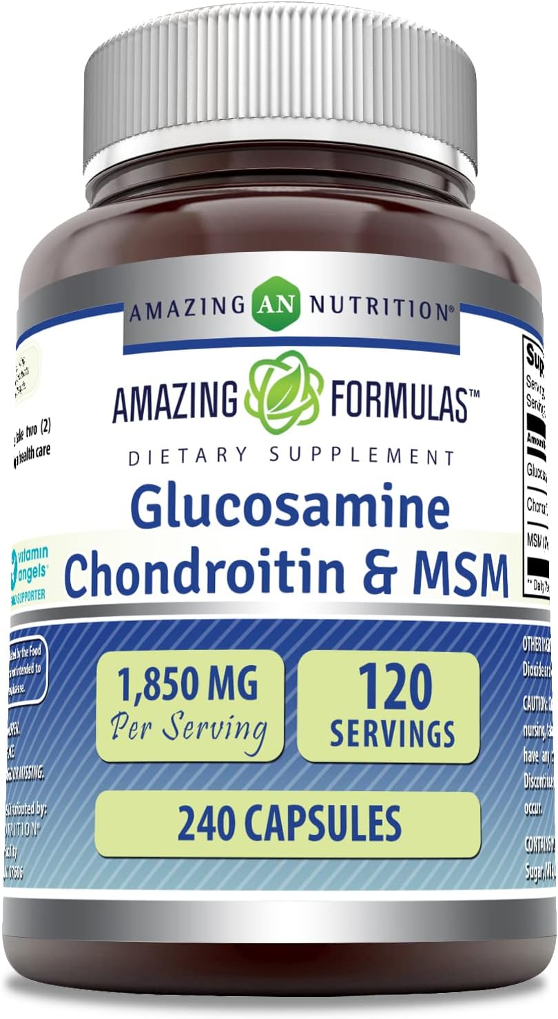 Amazing Formulas Glucosamine Chondroitin MSM 240 Capsules Supplement | Non-GMO | Gluten Free | Made in USA