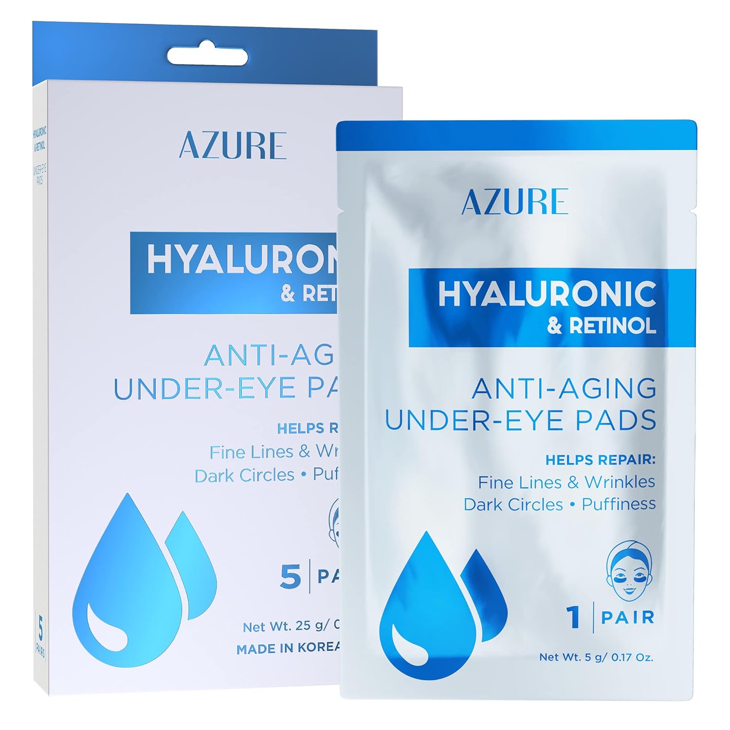 Azure Rose & Collagen Hydrating Under Eye Pads - Anti Aging, Revitalizing & Moisturizing Eye Mask Patches - Reduces Fine Lines, Wrinkles, Dark Circles & Puffiness - Skin Care Made In Korea - 10 Pairs