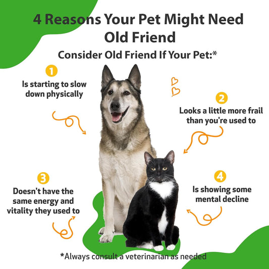 Pet Wellbeing Old Friend For Senior Dogs & Cats - Vet-Formulated - Aging Immune System & Joint Mobility Support In Older Pets - Natural Herbal Supplement 4 Oz (118 Ml)