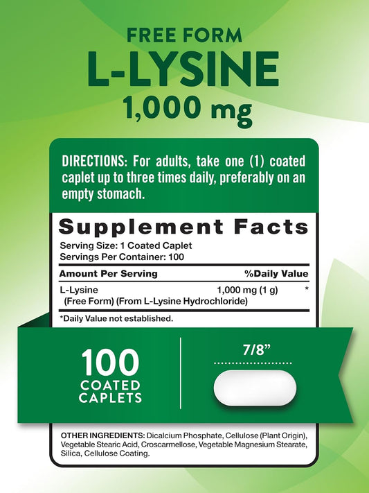 Nature'S Truth L Lysine 1000Mg | 100 Coated Caplets | Free Form | Vegan, Non-Gmo, & Gluten Free Supplement