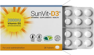 Sunvit-D3 Vitamin D 2000Iu - High Strength Vitamin D Tablets Support The Maintenance Of Bone, Teeth, Muscle & Immune System | Made In Uk & Gmp Approved | Dairy & Gluten Free - D3 Vitamins 28 Tablets