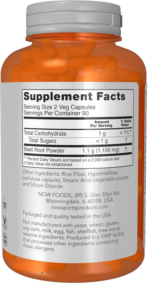 NOW Sports, Beet Root Veg, Sports Nutrition, Immune System Support*, 550 MG, Naturally Occurring Nitrates, 180 Veg Capsules