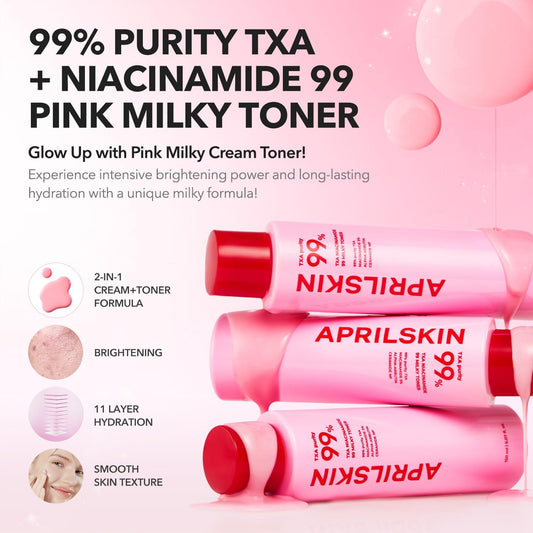 Aprilskin Txa Pink Overnight Skincare Duo: Txa Niacinamide 99 Pink Milky Toner And Txa Niacinamide 99 Overnight Wrapping Mask